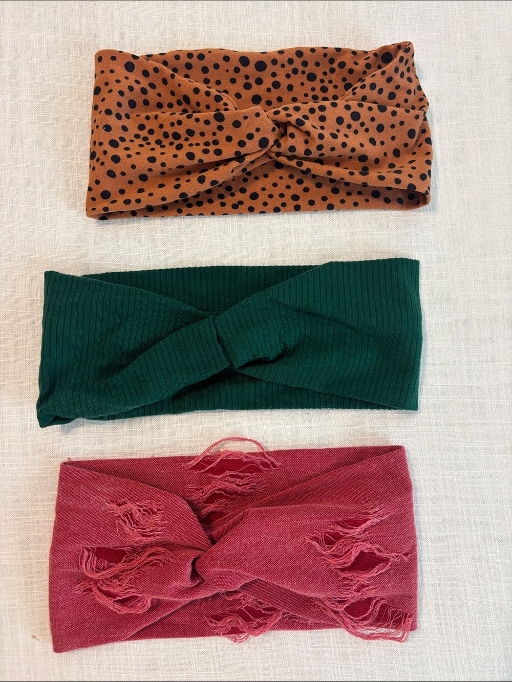 Women's Twist Headbands - Rust Dot, Forest Green & Rose (Set of 3)